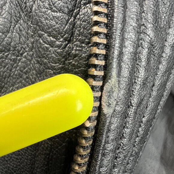 Vintage 90s Charles Klein Mens Leather Field Jacket Black Coat Waist Ties Sz XL - Picture 13 of 16